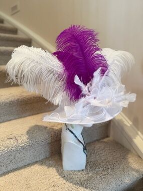 White and Purple Feather hat broken hearts